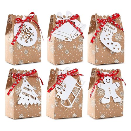 24-pakke Juleposer Julerisposer Gaveposer i Kraftpapir med Etiketter for Julefestforsyninger