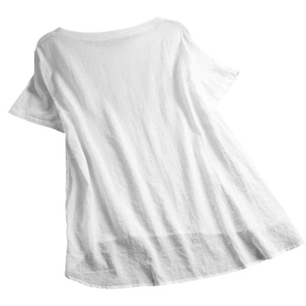 Rutig T-shirt Dam Sommarknappar Kortärmad Blus Lös Topp,