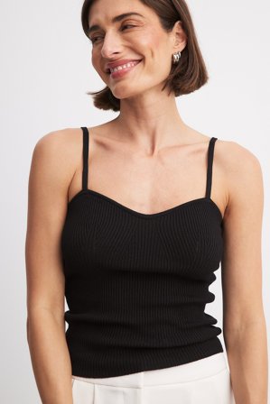 NA-KD Fine Knitted Heartshape Top - Sommer toppe - Sort - XS