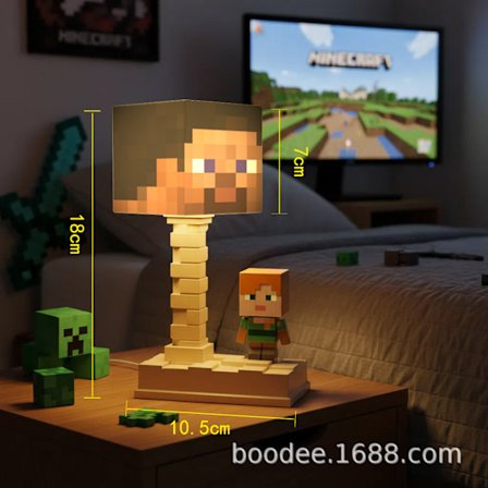 Senglampe med Minecraft-tema TNT-nattlampe inspirert av Minecraft Byggeklosslampe i Minecraft-stil Stemningsfull bordlampe