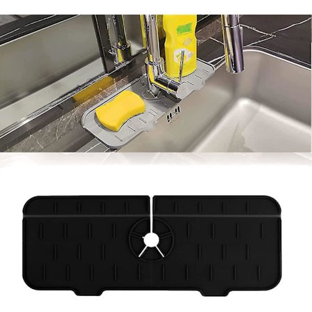 Silikonkranmatte for kjøkkenvask, sprutbeskyttelse for kjøkkenkran med dreneringstut