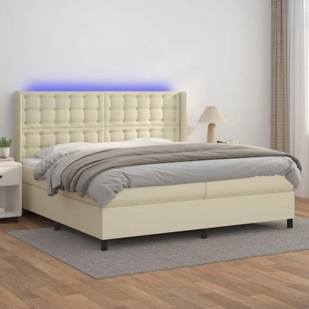 Maison Exclusive - Sengebund med lameller madras LED Creme 200x200 cm Syntetisk læder
