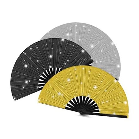 3 stk. Håndvifter, glitrende håndvifter, dekorative foldbare vifter, håndholdte festivalvifter med taske til kvinder, Clu