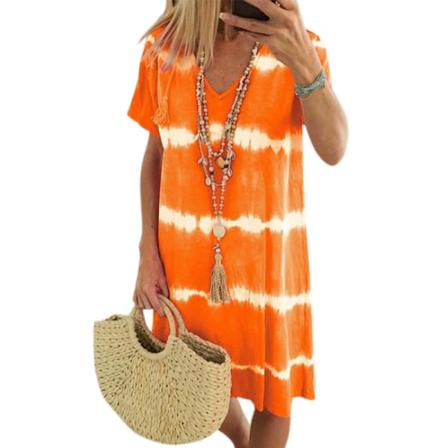 Kvinnor Loose Tie Dye Kortärmad Klänning Summer Beach Travel