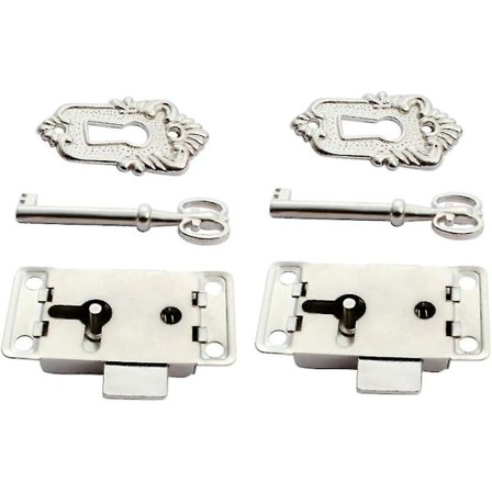 2 stk. skabslås antik skabslås dekorativ møbellås med nøgle og skrue (sølv) (FMY)