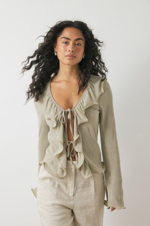 NA-KD - Strukturert topp med knyting - Knytetopper - Grå - XL