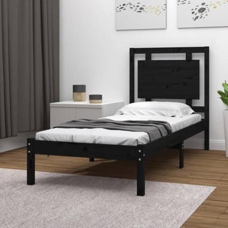 Vidaxl Sängram Svart Massivt Trä 100x200 Cm Svart