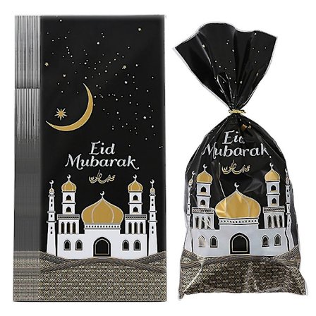 100 stk. Eid Mubarak Festlige Godteposer, Muslimske Ramadan Slik Gaveposer Plastik Favorposer U
