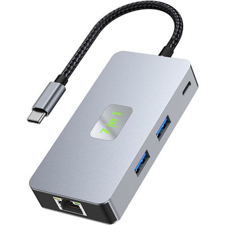 USB C-dockningsstation, 7-i-1 USB C-hubb med RJ Ethernet USB 3.2 * 2 + 4K@60HZ + PD 100W+SD/TF för Mac Book, Lenovo, Surface, Dell, HP