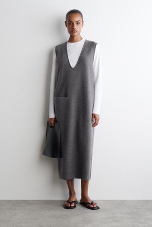 COS Women's Abito Midi In Lana Cotta in Grigio