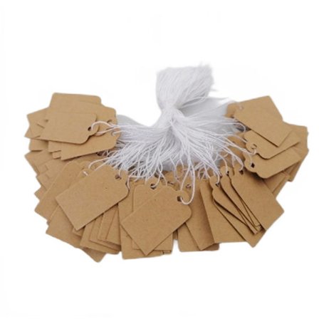 495-500 stk. merkelapper i kraftpapir, prislapper, skrivbare blanke prislapper, displaylapper med elastisk hengesnor 2,6 cm x 1,5 cm
