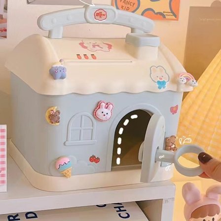 Spargris med DIY-klistermärke Present & Nyckel, Stor Hus Pengar Mynt Ba