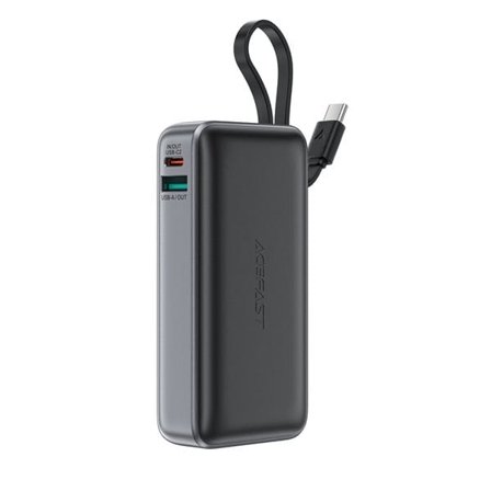 Acefast M7-10000 PD30W Powerbank med innebygd kabel - svart