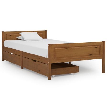 Vidaxl Sängram Med 2 Lådor Honungsbrun Massiv Furu 100x200 Cm Brun