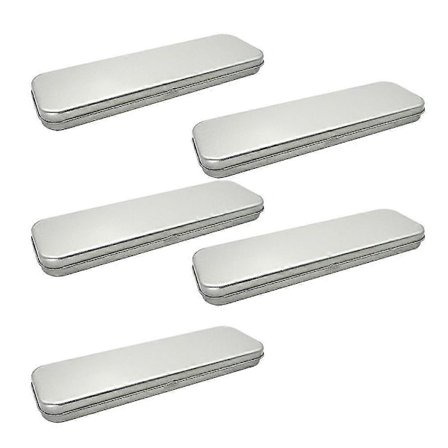 5 stk Blyantboks Jern Tinplate Frost Single-lags Blyantboks Rektangulær Metall Pen Box for Studenter (Sølv