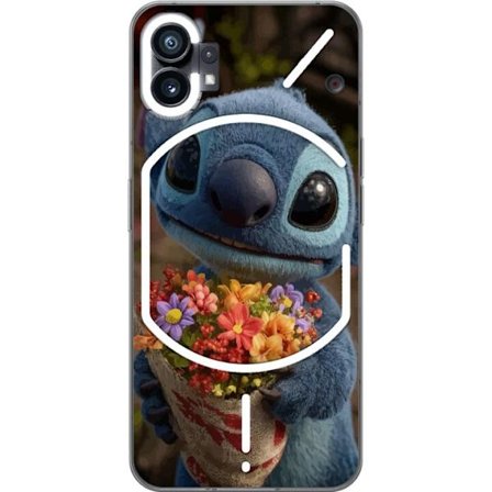 Kompatibelt Mobildeksel til Nothing Nothing Phone (1) Søt blå figur med store øyne som holder en fargerik bukett i varm og søt stil