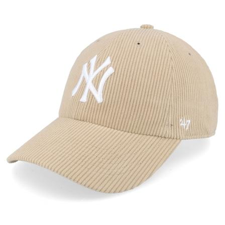 47 Brand - MLB Beige unconstructed Cap - New York Yankees Wide Corduroy Clean Up Khaki Dad Cap @ Hatstore