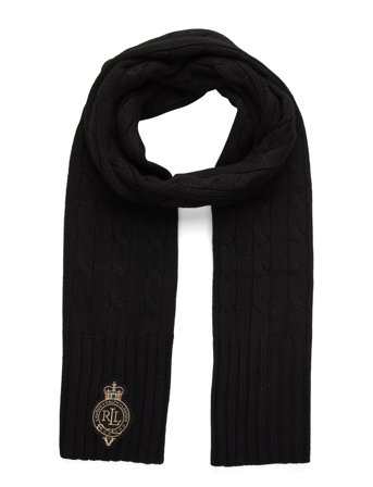 Crest-Patch Cable-Knit Scarf Black Lauren Ralph Lauren