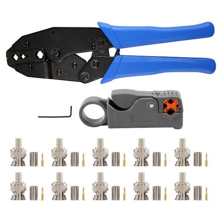 1 sæt Coax Rf/bnc-krimpværktøjer til Rg58 / Rg59 / Rg6 med 10 stk. Bnc-stik-krimpstikssæt[DB]