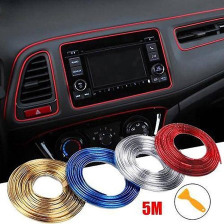 Billist Dekorasjon Fleksible Strimler 5M Interiør Auto Lister Bil Deksel Trim Dashbord Dørkant i Bilstyling Universal rød 1 stk