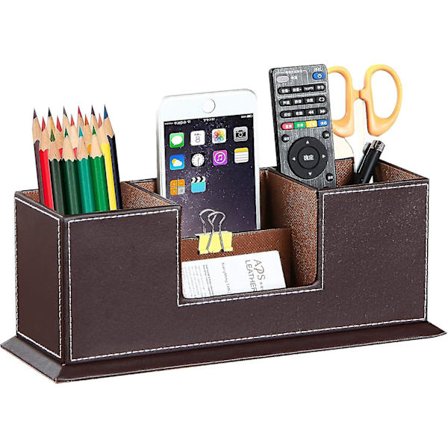 Læder Pen Organizer, Blyantsholder, Pen Cup/Stativ/Bakke/Beholder/Kasse, Skrivebordsarrangør