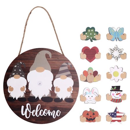 Rund Gnome Træskilt med LED-lys Bondegårds Veranda Dekoration