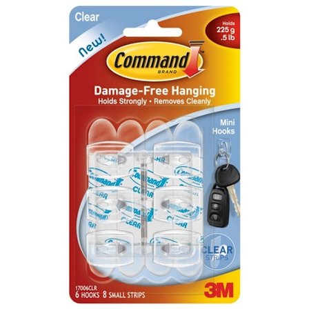 Command Mini Hooks (6-pack) One Size Clear