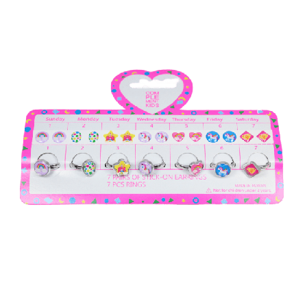 Complement Kids Set med klisterörhängen och fingerringar - olika motiv Smycken Unisex Rosa