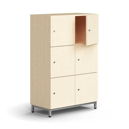 Abschließbare Aufbewahrungseinheit QBUS, 6 Stück, Beingestell, 1252x800x420 mm, silber, Birke