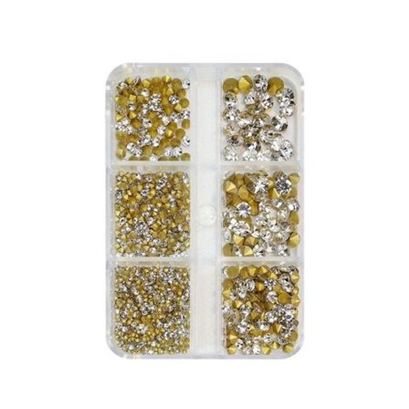 set med manikyr diamant nagel dekorationer med 6 rutnät - 01 vit diamant