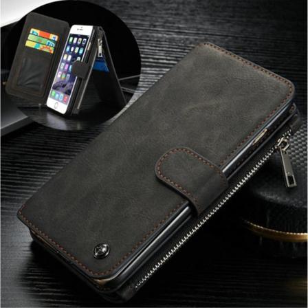 Caseme Iphone 6 / 6s Plus Retro Läder Plånboksfodral - Svart Svart