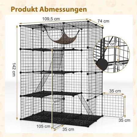 Kattebur 4-etagers stort kattehus med hængekøje 3 stiger 4 døre og ovenlys