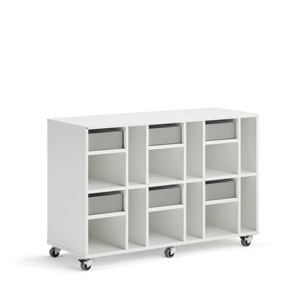 Elevförvaring CASPER, 6 lådor, 12 fack, hjul, vit, grå
