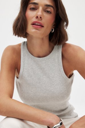 NA-KD Ribbed Tank - Basic toppe - Grå - L (EU 42-44)