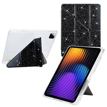 Y-vikbart Klar Akryl Glitter Läder Smart Fodral för Xiaomi Pad 7/7 Pro