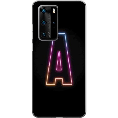 Kompatibel Mobilcover til Huawei Huawei P40 Pro Minimalistisk neonbogstav A i regnbuefarvet lys mod sort baggrund i moderne typografisk stil