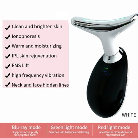 Delfin EMS Hals Ansikt Skjønnhetsenhet Fotonterapi Hudstramming Reduser Dobbelthake Anti-rynke Fjern Hudpleie Halsmassasje