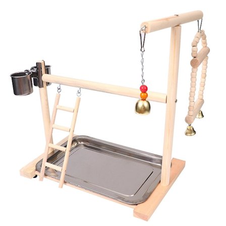 Trä Papegoja Lekplats Rostfritt stål skål Rack Gunga Hängbro Papegoja Stege Ring Bell Swing Papegoja leksakshänge för burträdgård