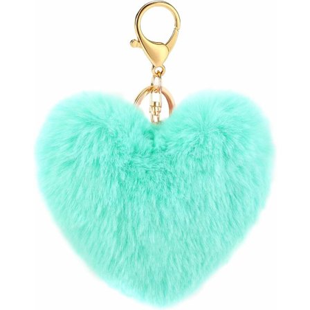 Fluffy plys hjerte charme ring nøglering, 1410cm,