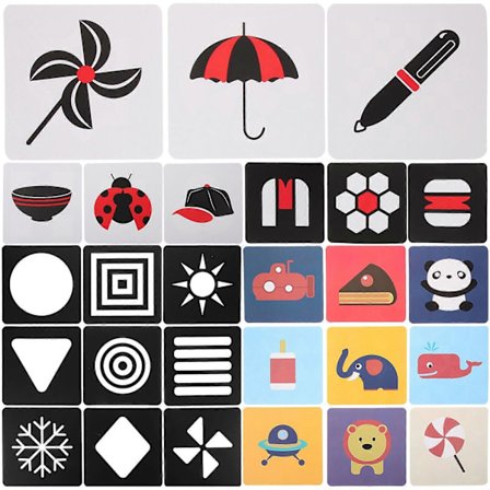 3 Set Högkontrast Baby Flashcards Svart Vit Visuell Stimulering Kort