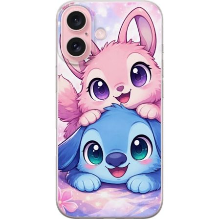 Kompatibel Mobilcover til Apple Apple iPhone 16 Sød kawaii illustration med pink og blå fantasidyr, store øjne og bløde farver perfekt til børnev