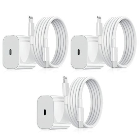3-pack - iPhone laddare - Snabbladdare - Adapter + 2-meters datakabel 20W Lightning Vit