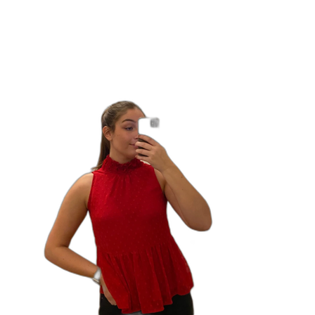 Röd topp med fin blomsterkrage