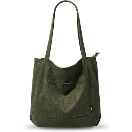 Vanntett tote bag i kordfløyel med glidelås, flere lommer og rom, stor skulderbag/håndveske