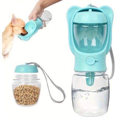 Hundedrikkeflaske, Hundedrikkeskål, Hundevandflaske, Vandflaske til udendørs hunde, Rejsevandflaske med madbeholder, Lækagesikker, Blå