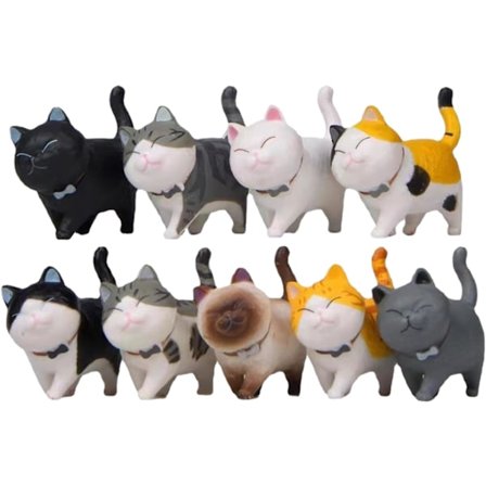 Mini kattefigur-sett | 9 realistiske kattunge leker | Små kattefigurer | Kakedekorasjoner for barns bursdag