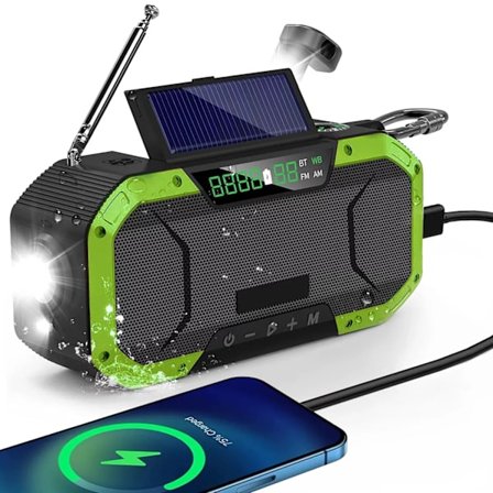 Emergency Weather Radio, 5000mAh Solar Hand Crank Radio, AM FM NOAA Weather Alert Radio med Bluetooth-høyttalere/ lommelykt/ SOS, grønn