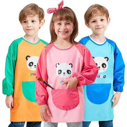 Barneoveraller med lange ermer, vanntett forkle, tegneklær, lange ermer, kunstmaling, spiseklær, tegneserie