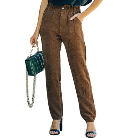 Damer Elastisk Midja Långbyxa Med Fickor Byxor