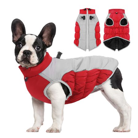 Varm vinterhundjacka med inbyggd sele, vattentät vindtät reflexväst i fleece med dragkedja för mellanstora hundar